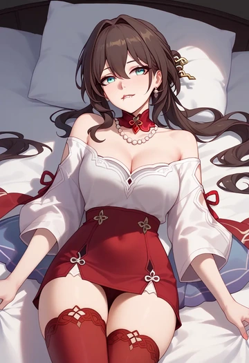 star rail,ruan mei,collar,oversized,Thigh garters  - AI generated anime art